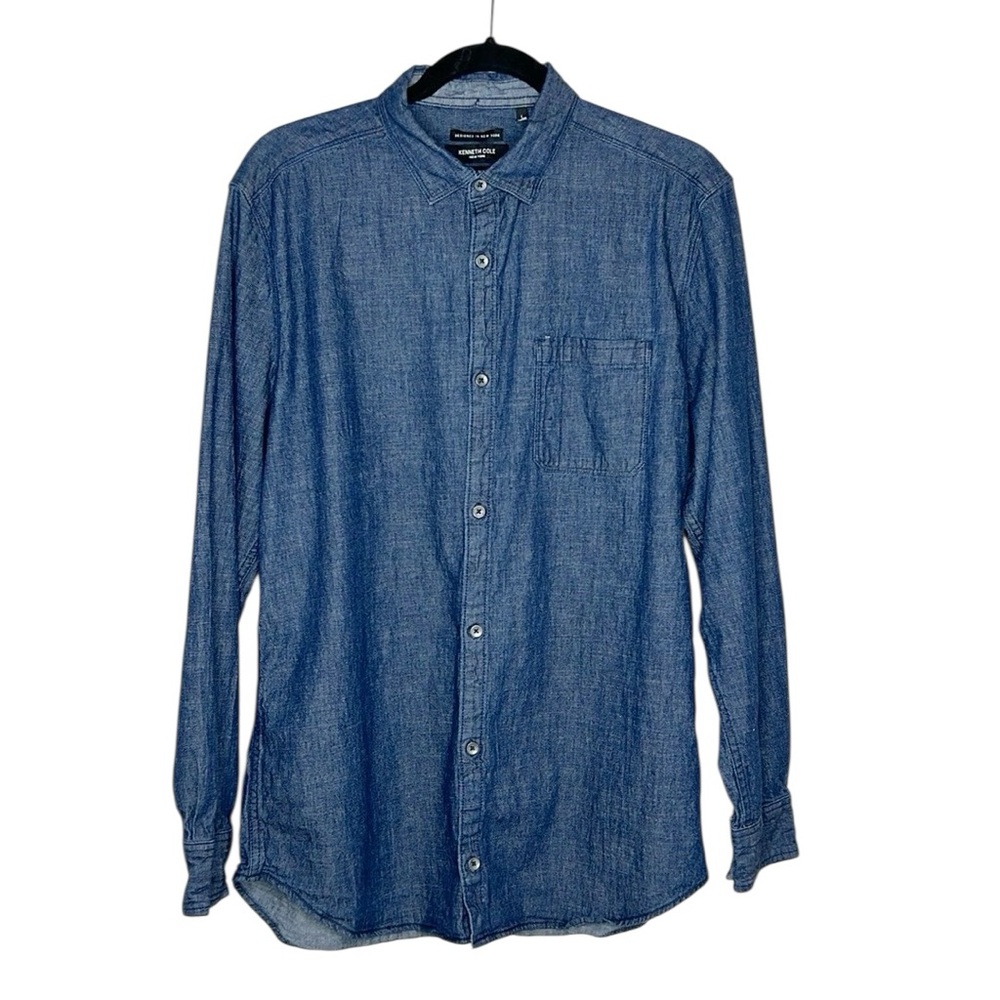 Kenneth Cole New York Dark Denim Slim Fit Button Down Shirt size Large